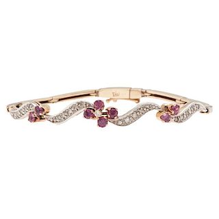 Ruby and Diamond Bracelet in 14 Karat Yellow and White Gold