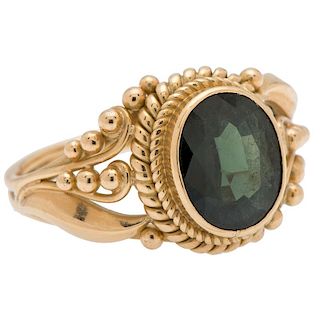 Handmade Green Sapphire Ring in 18 Karat Yellow Gold