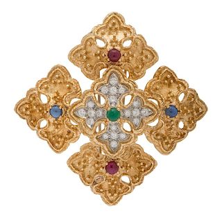 Byzantine Style Cross Pin in 18 Karat Yellow Gold