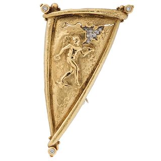 Seidengang Brooch in 18 Karat Yellow Gold and Platinum with Diamonds