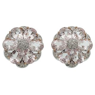 Kunzite and Diamond Earrings in 18 Karat White and Rose Gold