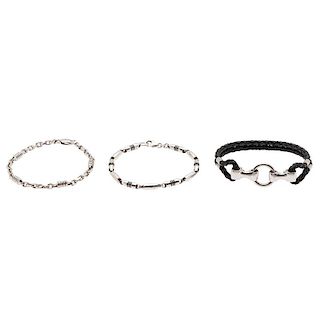 Bracelets in 14 Karat White Gold, Sterling Silver and Leather