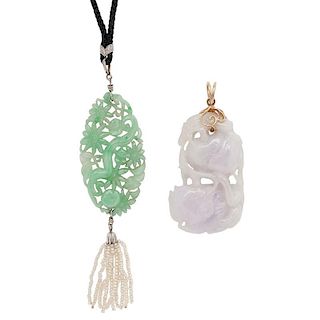 Carved Jade Pendants with Karat Gold Findings