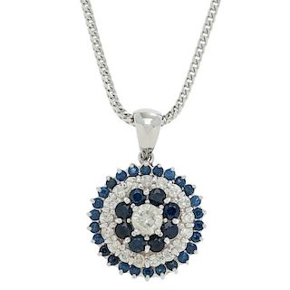Diamond and Sapphire Pendant Necklace in 14 Karat White Gold