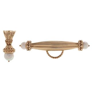 Pearl Brooch and Pendant in 18 Karat Yellow Gold