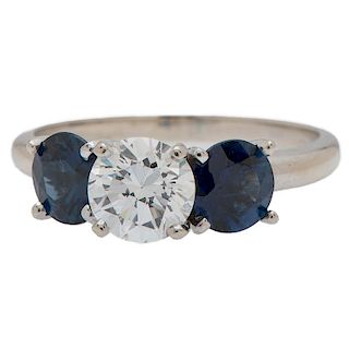 Diamond and Sapphire Ring in 14 Karat White Gold