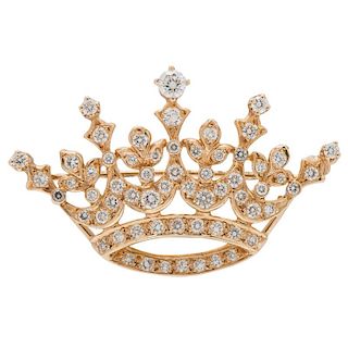 Diamond Crown Brooch in 14 Karat Yellow Gold