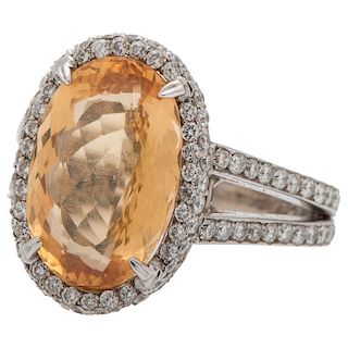 Imperial Topaz Ring with Diamonds in 18 Karat White Gold