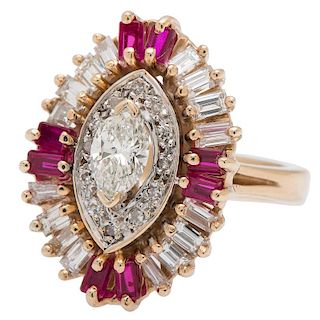 Ruby and Diamond Fashion Ring in 14 Karat Yellow Gold