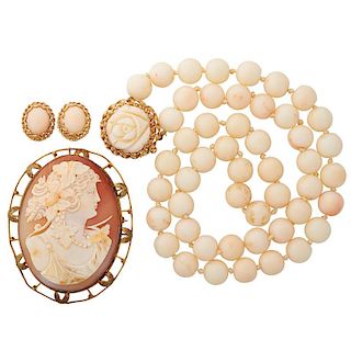 ANGEL SKIN CORAL & YELLOW GOLD SUITE & CAMEO
