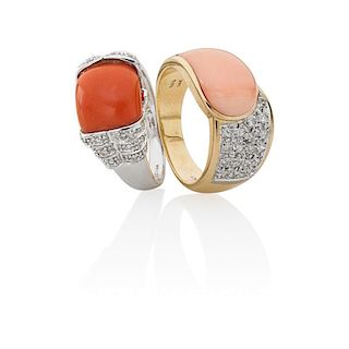 CORAL, DIAMOND & GOLD RINGS