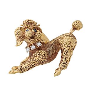 DIAMOND & YELLOW GOLD FIGURAL POODLE BROOCH