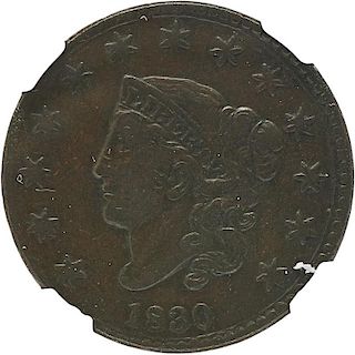 U.S. 1830 CORONET HEAD 1C COIN