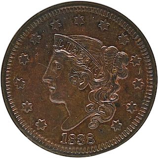U.S. 1838 CORONET HEAD 1C COIN