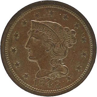U.S. 1849 BRAIDED HAIR 1C COIN