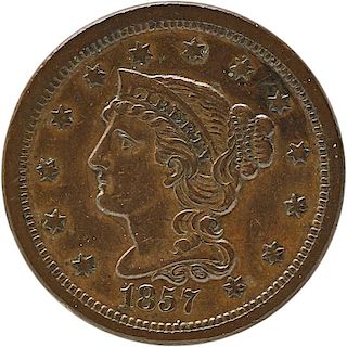 U.S. 1857 BRAIDED HAIR 1C COINS
