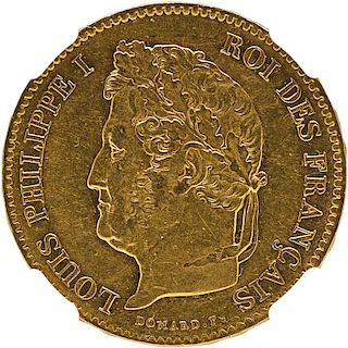 1834A FRANCE GOLD 40 FRANCS COIN