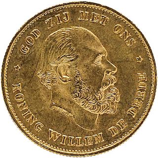 1875 NETHERLANDS 10 GULDEN GOLD COIN