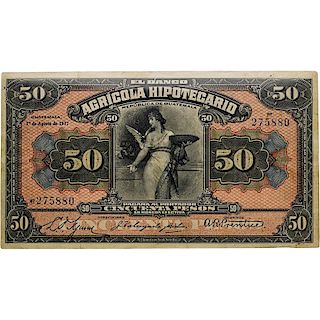 1917 GUATEMALA 50 PESOS NOTE