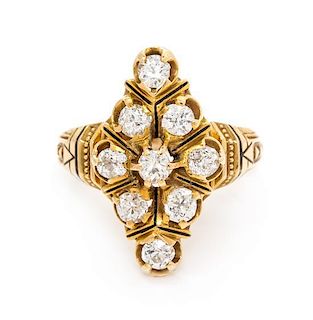 * A Victorian 18 Karat Yellow Gold, Diamond and Enamel Ring, 3.95 dwts.