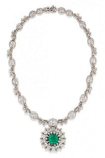 A Silver Topped Gold, White Gold, Emerald and Diamond Necklace, 36.90 dwts.