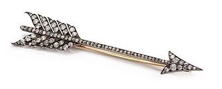 An Oversized Victorian Silver Topped Gold and Diamond Arrow Brooch, 22.00 dwts.