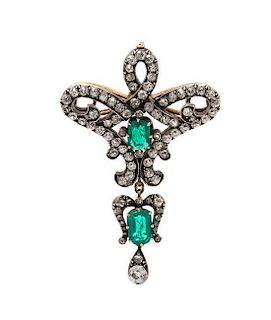 A Victorian Silver Topped Gold, Emerald and Diamond Brooch, 9.10 dwts.