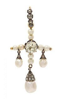 A Victorian Silver Topped Gold, Diamond and Pearl Pendant, 3.90 dwts.