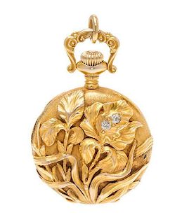 An Art Nouveau 14 Karat Yellow Gold and Diamond Pendant Watch, Elgin, Circa 1900, 15.00 dwts.