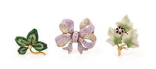 * A Collection of Yellow Gold and Polychrome Enamel, Seed Pearl and Diamond Brooches, 9.90 dwts.