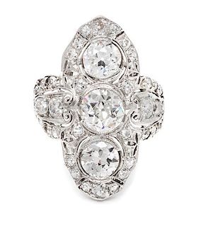 An Art Deco Platinum and Diamond Ring, 4.70 dwts.
