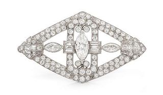 An Art Deco Platinum and Diamond Brooch, 9.70 dwts.
