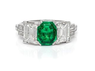 A Platinum, Emerald and Diamond Ring, 2.65 dwts.