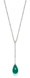 A White Gold, Emerald and Diamond Lavalier Necklace, 13.60 dwts.