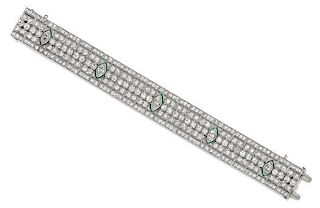 An Art Deco Platinum, Diamond and Emerald Bracelet, 33.40 dwts.