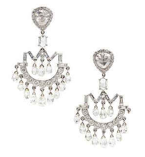 A Pair of Platinum and Diamond Fringed Pendant Earrings, 10.20 dwts.