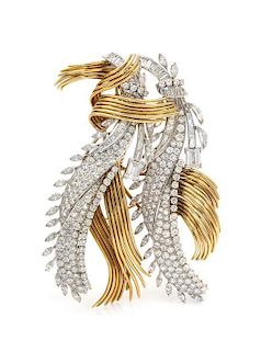 A Pair of Platinum and Diamond Brooches with an 18 Karat Yellow Gold Brooch Frame, David Webb, 49.80 dwts.