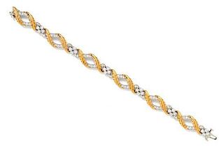A Platinum, 18 Karat Yellow Gold and Diamond Feather Motif Bracelet, 19.00 dwts.