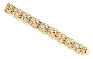A Modernist 18 Karat Yellow Gold and Diamond Bracelet, 38.80 dwts.