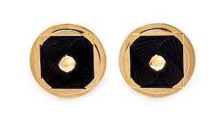 * A Pair of 18K Yellow Gold and Resin Earclips, Heffern, 22.70 dwts.