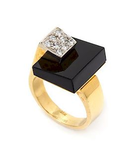An 18 Karat Bicolor Gold, Diamond and Onyx Ring, Sidney Garber, 5.30 dwts.
