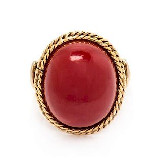 A Yellow Gold and Coral Ring, 6.60 dwts.