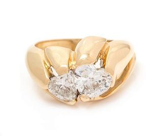 A 14 Karat Yellow Gold and Diamond Toi et Moi Ring, 5.40 dwts.
