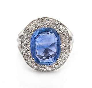A Platinum, 18 Karat White Gold, Sapphire and Diamond Ring, French, 7.40 dwts.