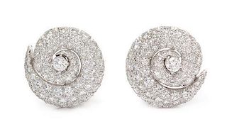 Pair of Platinum and Diamond Spiral Earclips, Harry Winston, 23.70 dwts.