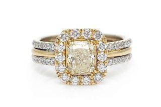 * A Bicolor Gold, Colored Diamond and Diamond Ring, 4.80 dwts.