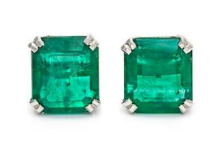 A Pair of Platinum and Emerald Stud Earrings, 6.10 dwts.