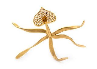 * An 18 Karat Yellow Gold and Diamond Orchid Brooch, Angela Cummings, Circa 1988, 10.50 dwts.
