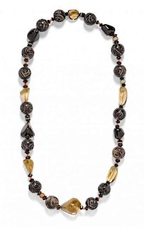 A Black Rhodium 18 Karat Gold, Diamond, Buffalo Horn and Multigem Bead Necklace, 93.70 dwts.