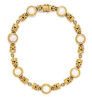 An 18 Karat Yellow Gold and Mabe Pearl Collar Necklace, 86.10 dwts.